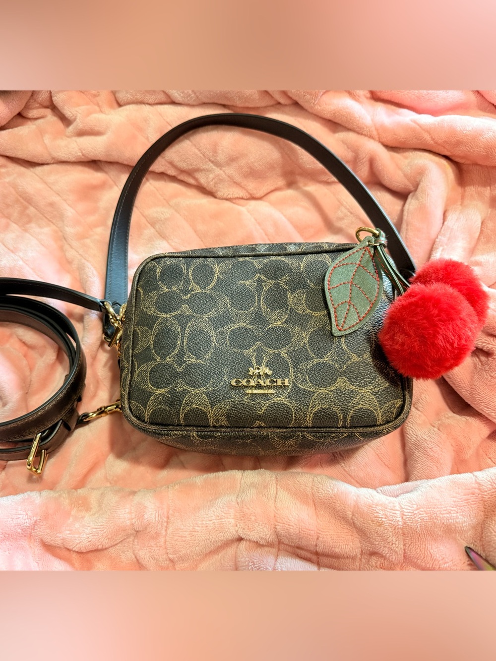 Coach Mini Carey Signature Canvas Crossbody / Shoulder Bag with Gold Hardware